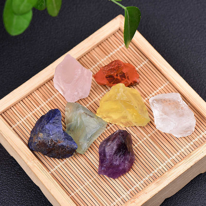 Natural 7 Chakra Quartz Crystal Raw Rough Metaphysical Energy Stone Set W/ Bag