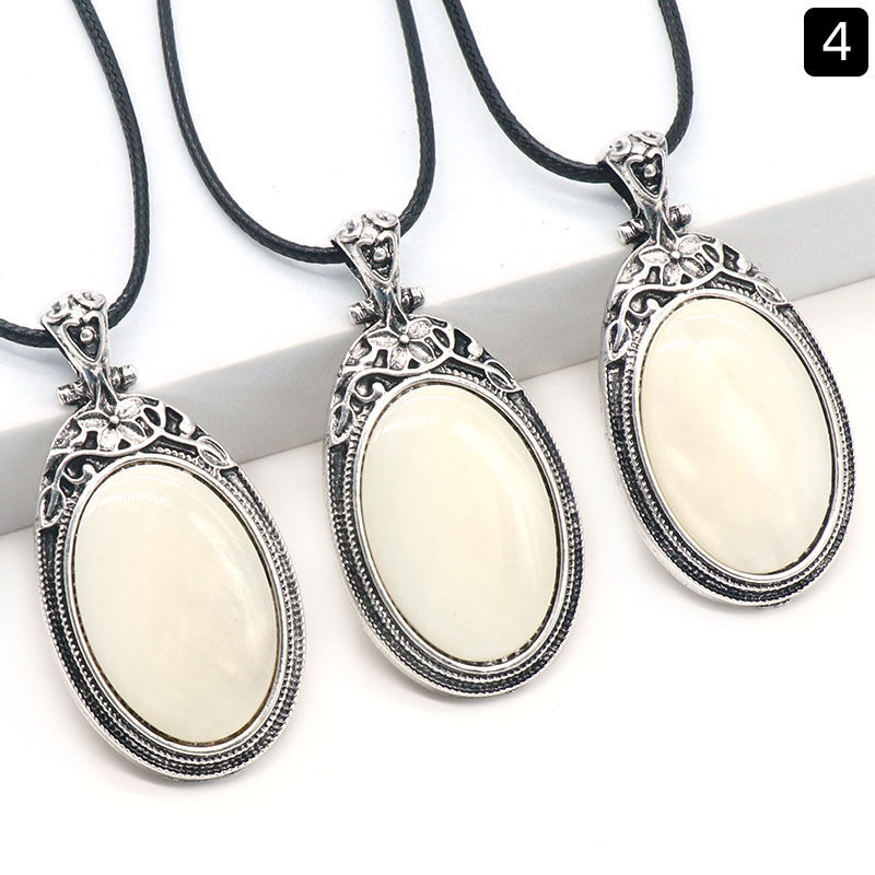 Crystal Agate Alloy Inlaid Gemstone Pendant Oval Stone Necklace 1pc