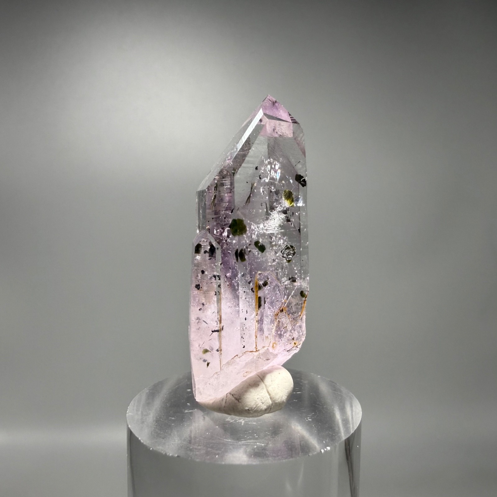 Large Moving Bubble! RARE Lilac Brandberg Amethyst Enhydro w Epidote Inclusions