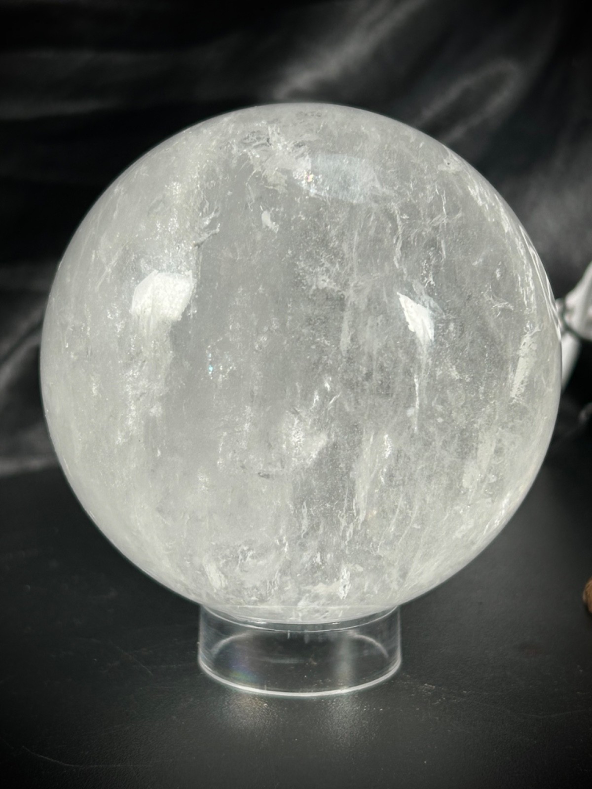 3.1″ Clear Quartz Sphere With Both Lighted Wood And Clear Acrylic Stands 1lb 8oz