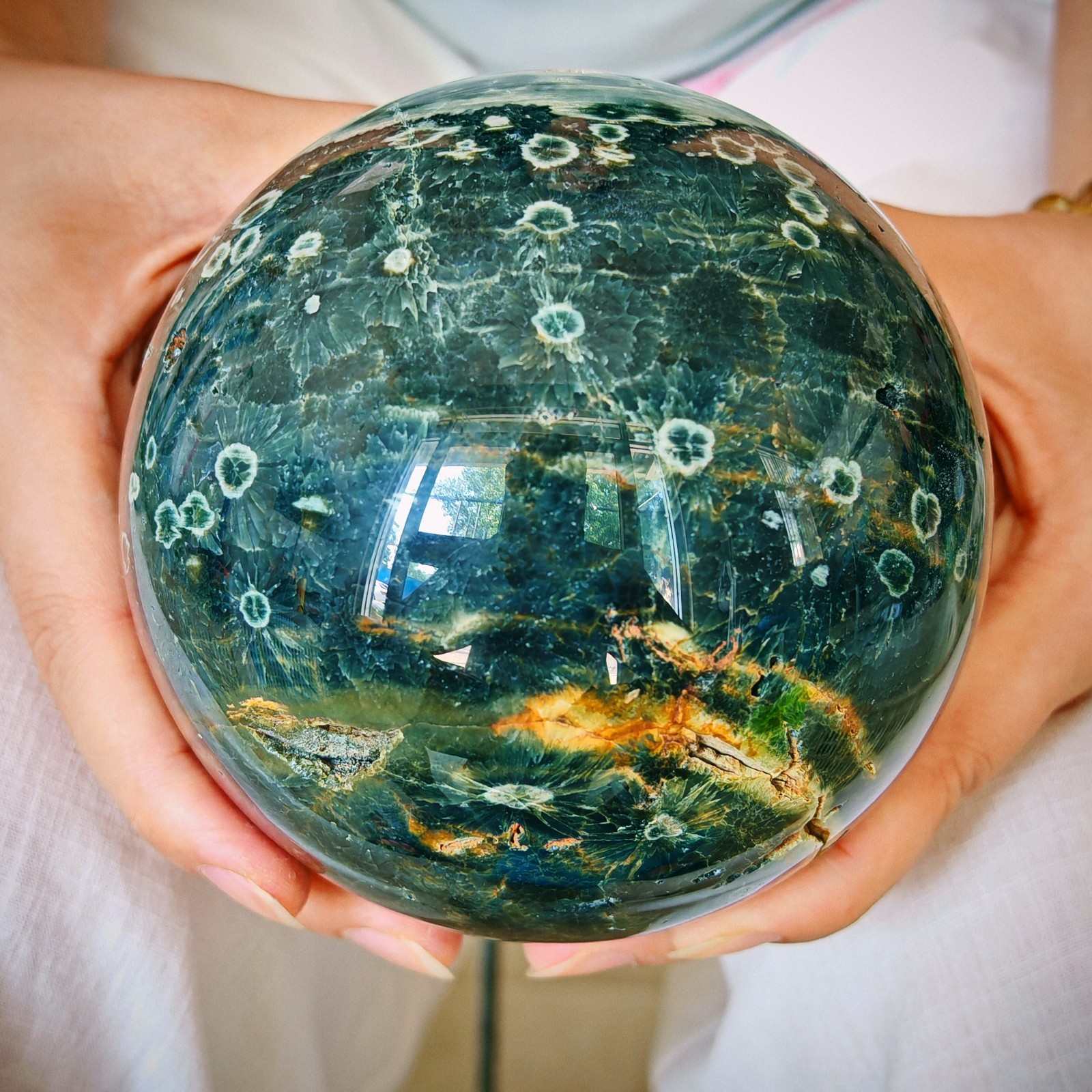4.62LB Natural ocean jade crystal ball, polished quartz ball 2.1kg
