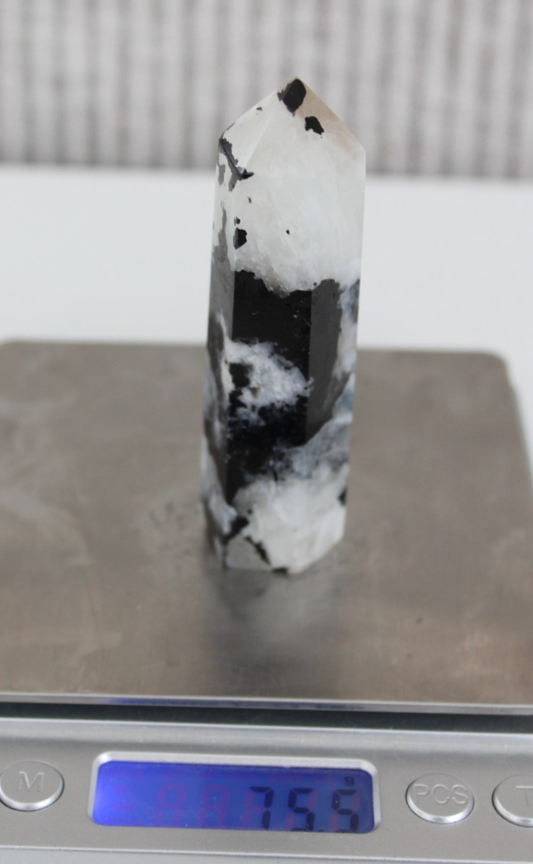 RAINBOW MOONSTONE POINT 3.40 INCHES TALL/ 75.5 GRAMS