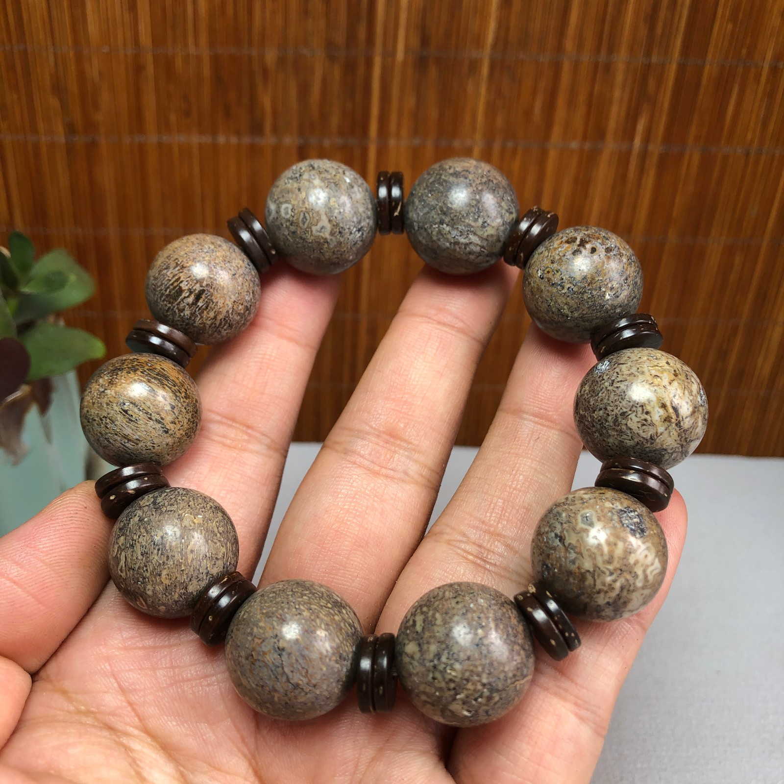 17+mm Natural dinosaur bone gemstone Crystal chain bracelet Specimen 87g A1077