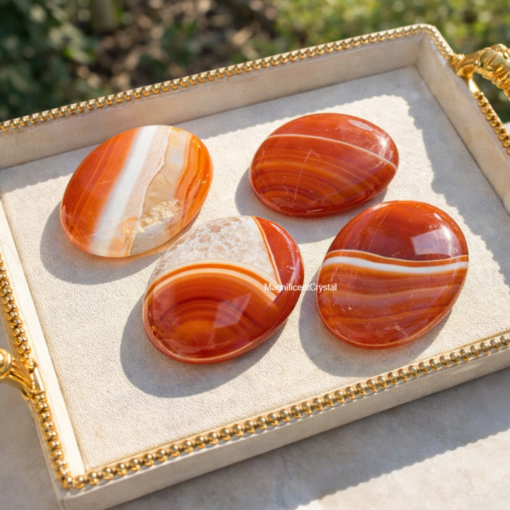 3PCS Genuine Carnelian Thumb Worry Stone Red Crystal Healing Spiritual Tool Gift