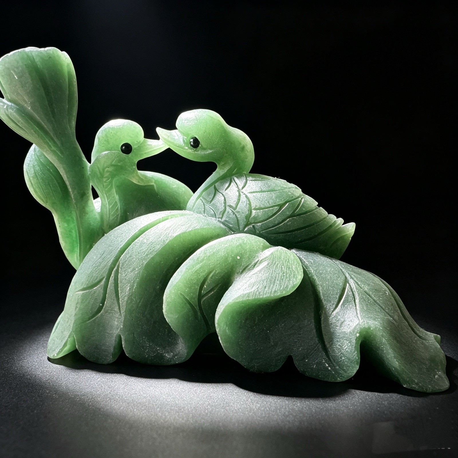 Hand Carved Natural Green Aventurine Swans Figurine Lovers Stone Sculpture 5.3in
