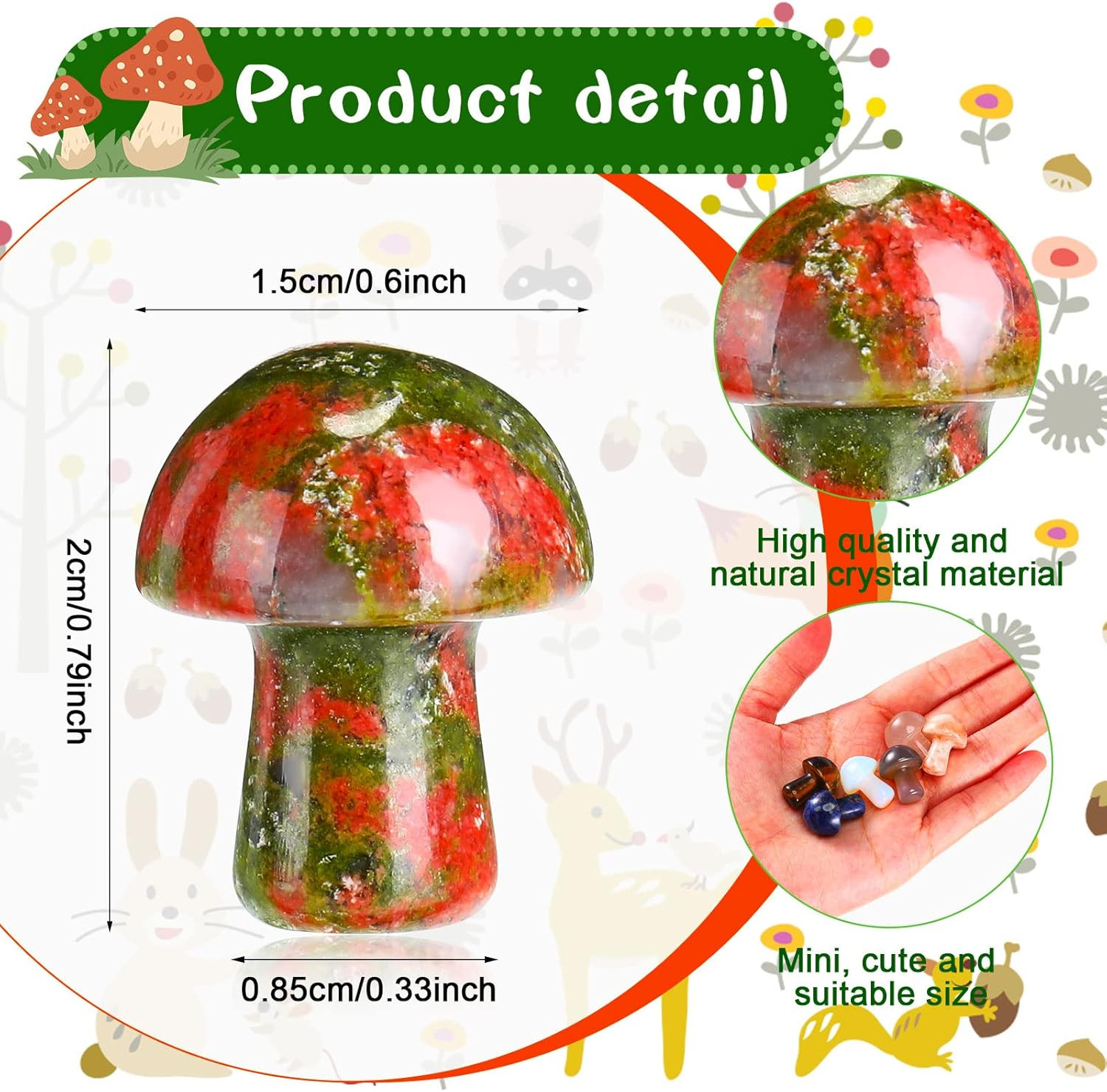 20 Pcs Crystal Mushroom Decor Hand Making Mini Sculpture Mushroom Worry Stone Fi