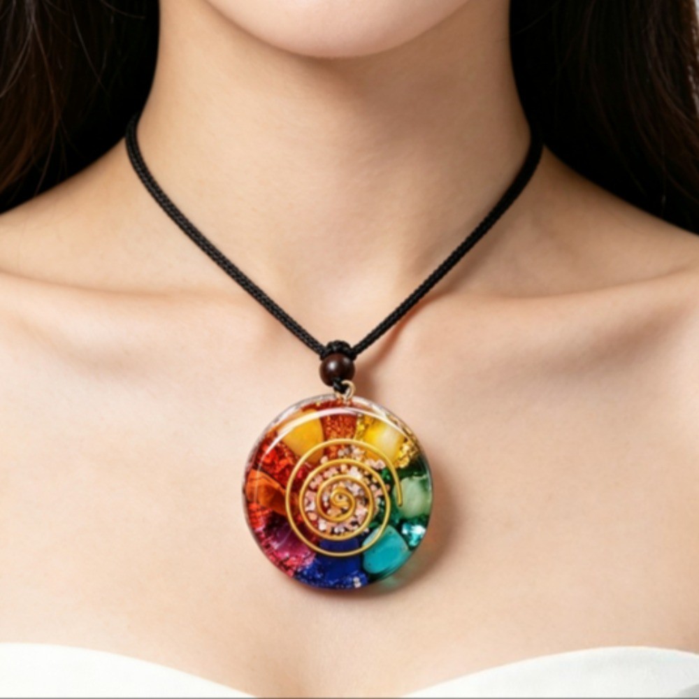 Handmade 7 Chakra Crystal Chips Orgonite Energy Pendant Necklace Reiki Healing