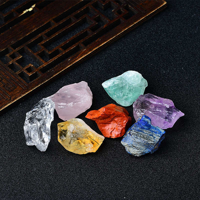 Natural 7 Chakra Quartz Crystal Raw Rough Metaphysical Energy Stone Set W/ Bag