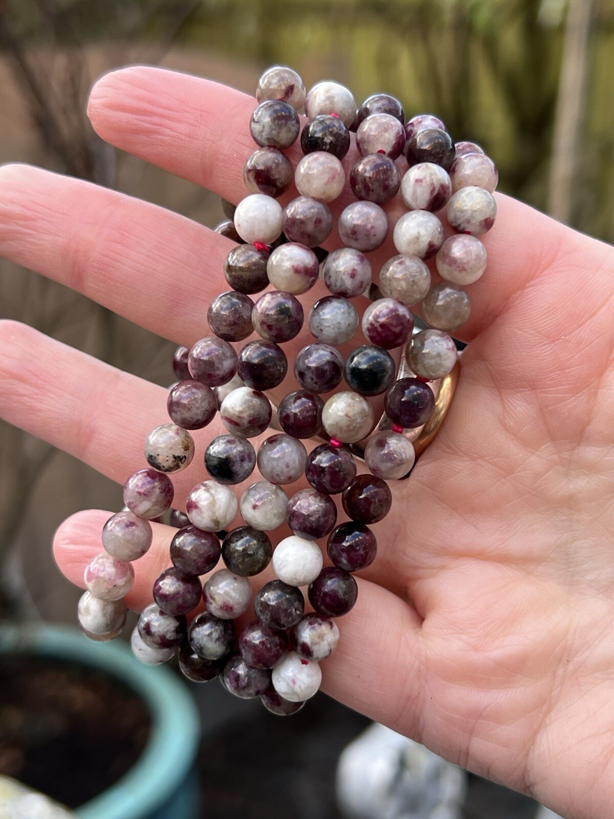 High Grade Pink Tourmaline Plum Blossom Quartz Crystal Beaded Bracelet 6mm AAA+