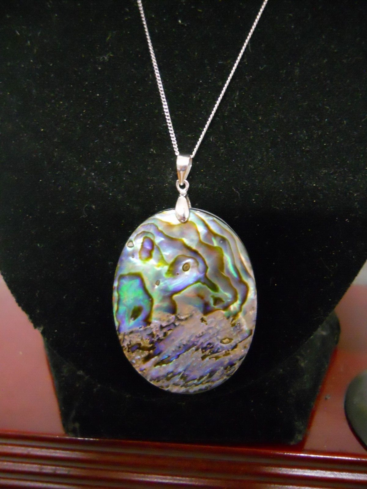 18″ Sterling Silver Necklace Authentic Abalone Shell & Earrings Jewelry Set #682