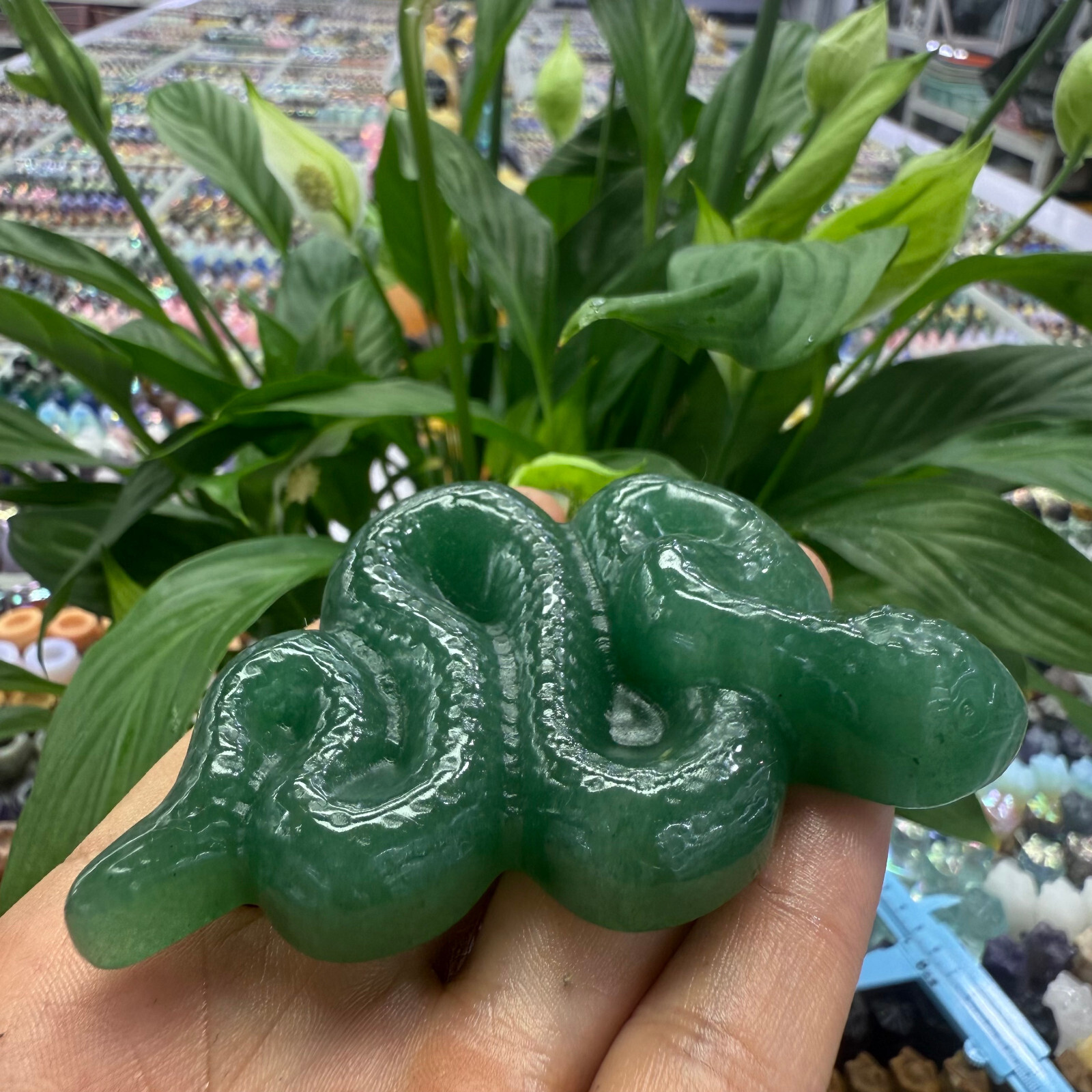3.3″ natural Green East Mausoleum snake Carved Reiki Crystal Skull Decor Gift