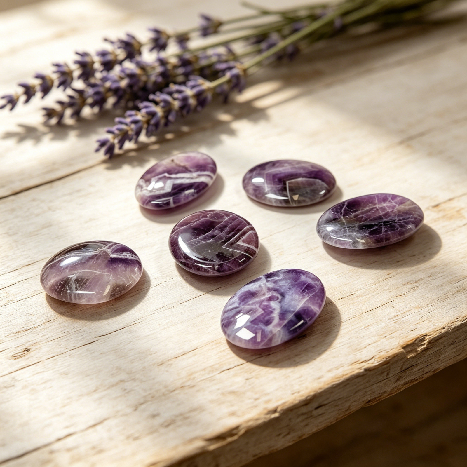 Amethyst Calming Stone Purple Pocket Worry Crystal Third-Eye Chakra Balance