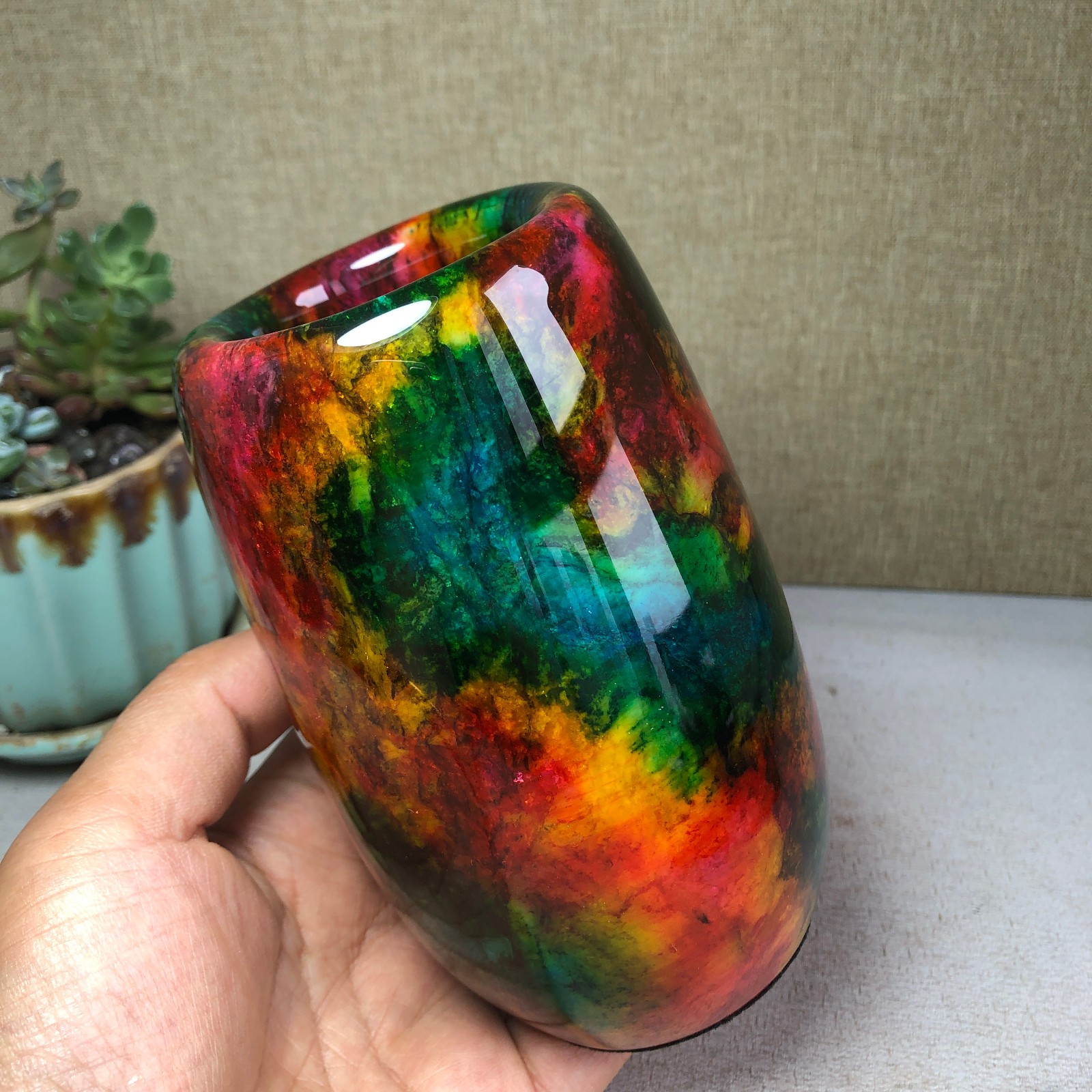 Natural “Seven Colors Jade” vase specimen -Taiwan China 1000g 128mm A4584