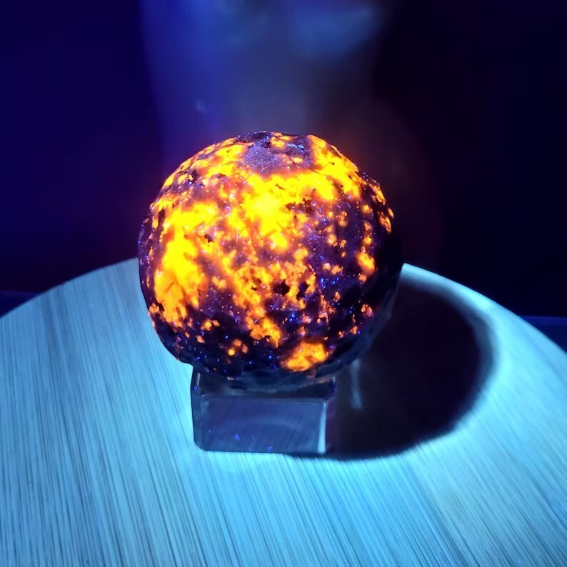 2″ Emberlite Full Moon Yooperlite Sphere Ball UV Glow Stone Crystal Decor Gift