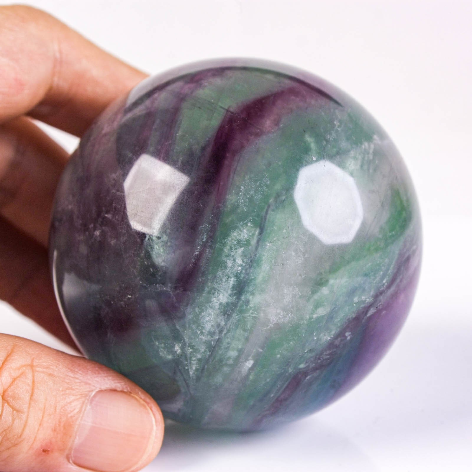 2.6″ 1.01LB Rainbow Fluorite Sphere Crystal Ball Natural Banded Mineral Specimen