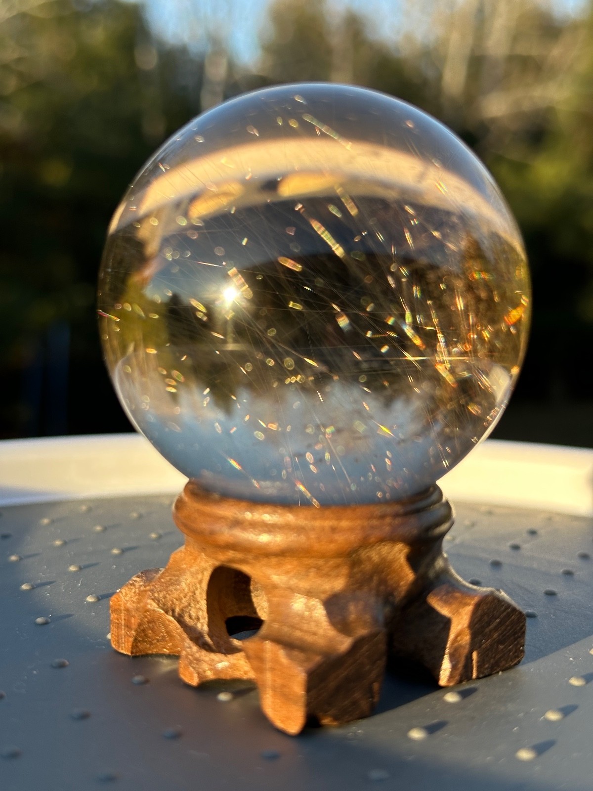245g natural clear quartz gold rutile sphere polished crystal ball