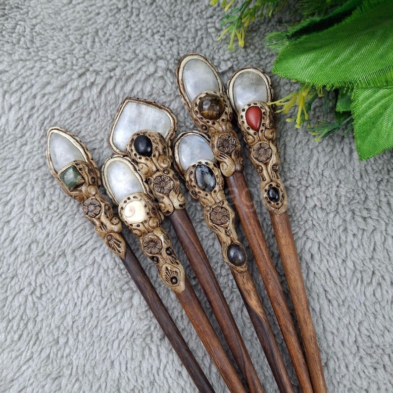 Rainbow Moonstone Cabochon hair Stick, Polymer Clay Hair Sticks, Birthday Gift