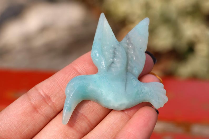 2″ Natural amazonite hummingbird Hand Carved Reiki Crystal Figurine Heal gift 1x