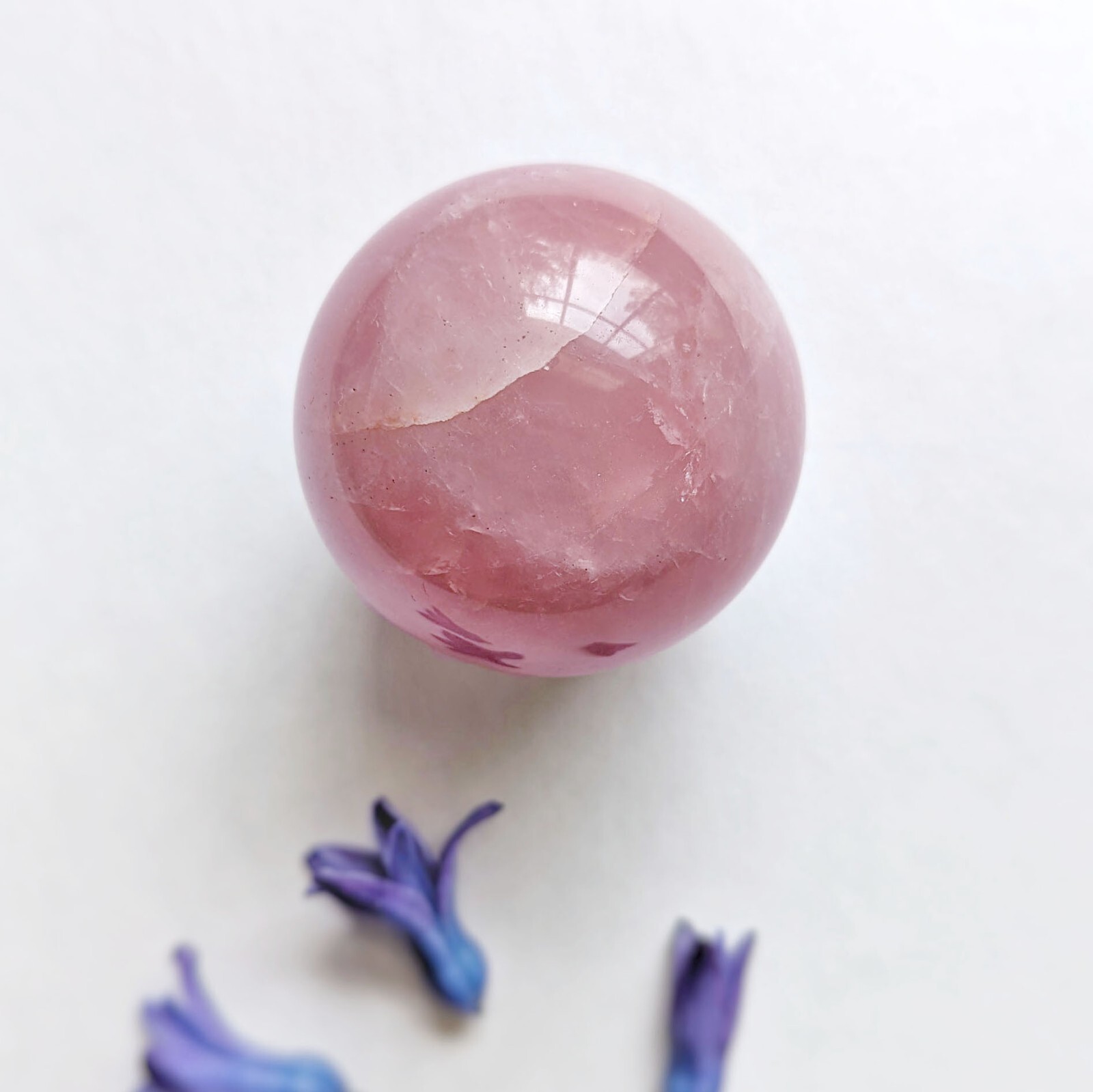 52mm bubblegum rose quartz crystal sphere, saturated & shimmery, pink crystal