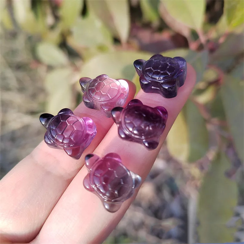 10pcs Natural Fluorite Turtle Mini Quartz Tortoise Carved Crystal Skull Healing