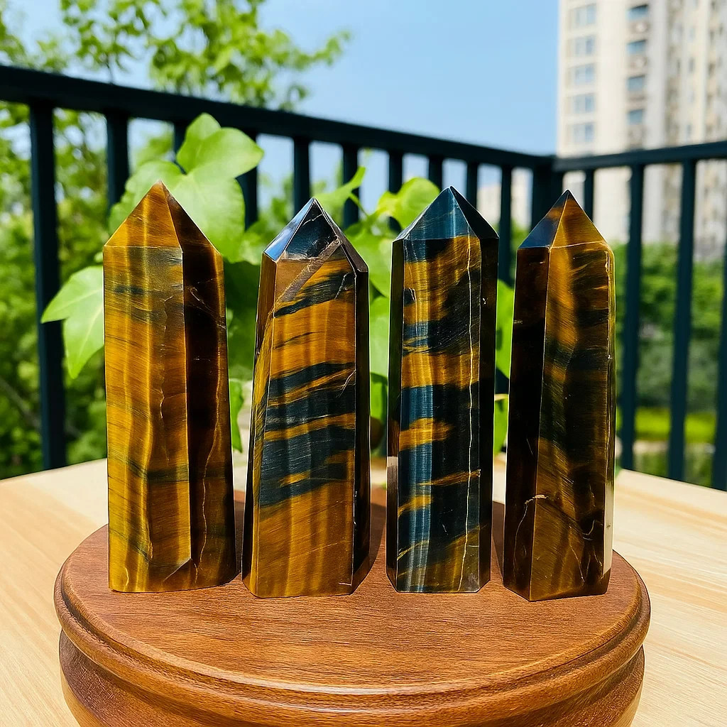 Natural Tiger’s Eye Healing Crystal Wand – Obelisk Reiki Tower Point Home Decor
