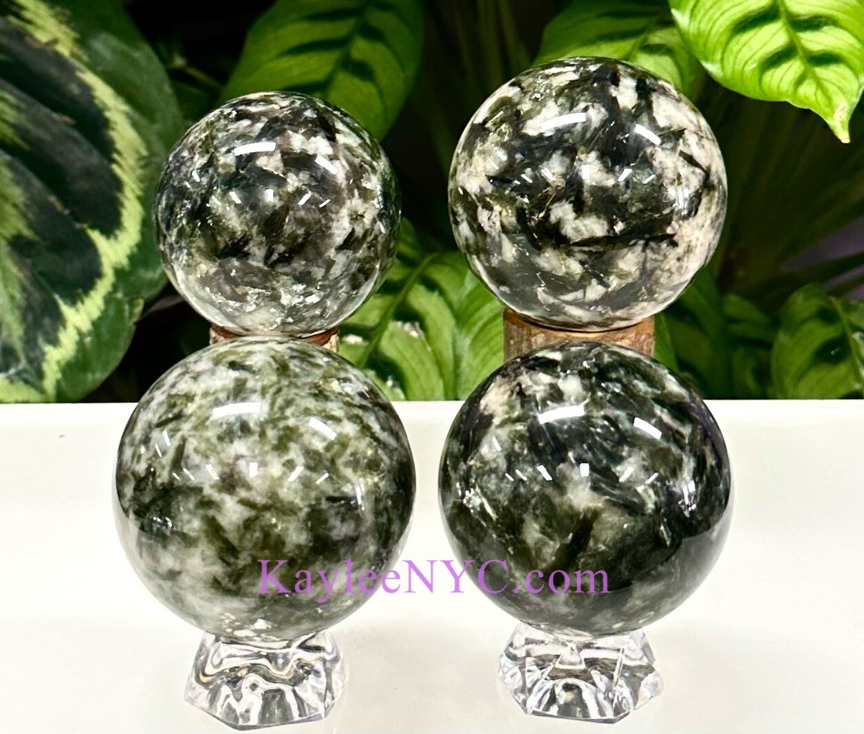 Wholesale Lot 4 pcs Natural Green Mica Sphere Crystal Healing Energy