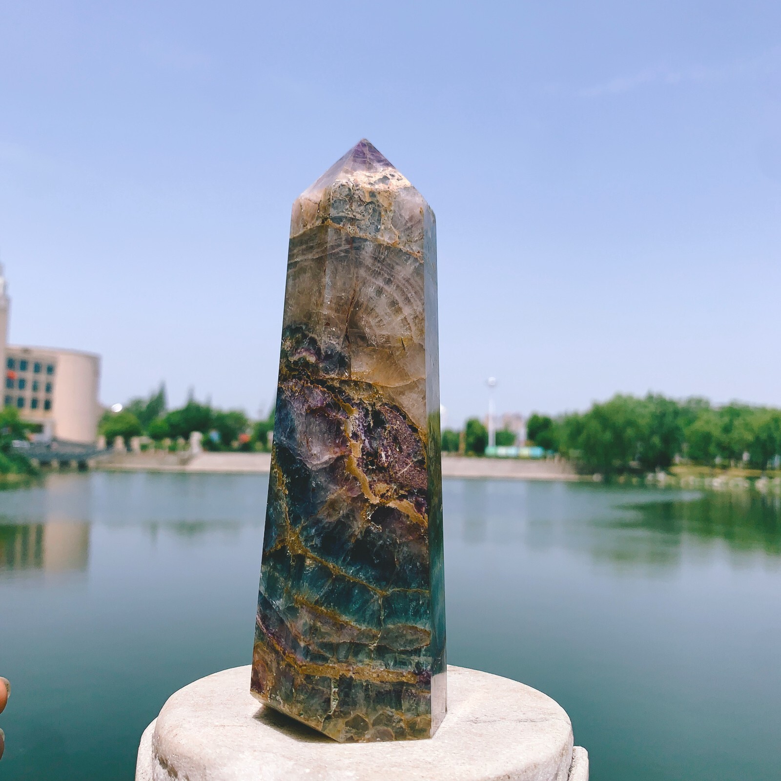 1.92LB Natural color fluorite crystal obelisk point specimen healing