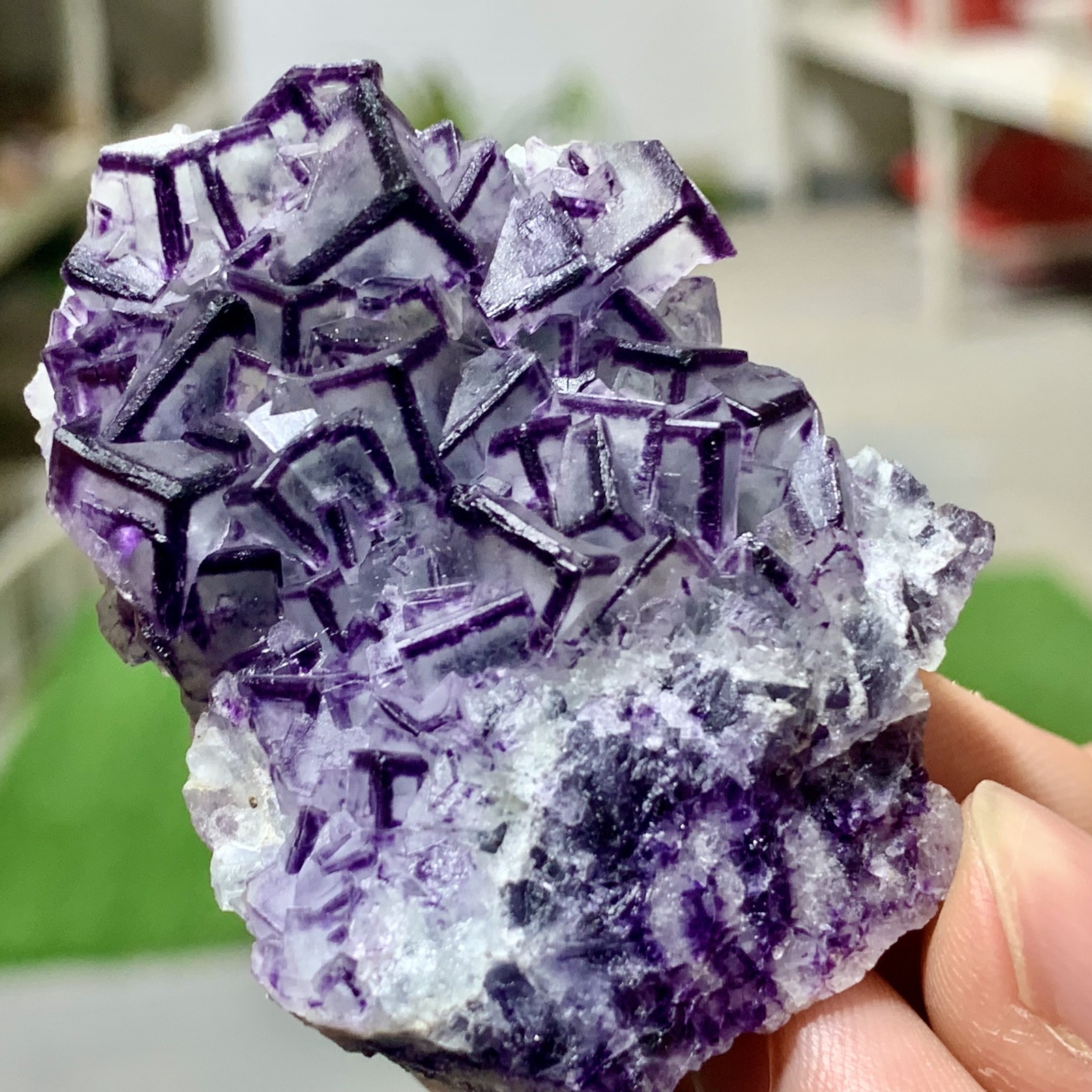 57G Inner Mongolia Natural Fluorite Purple Edged Cube Crystal Mineral Specimen