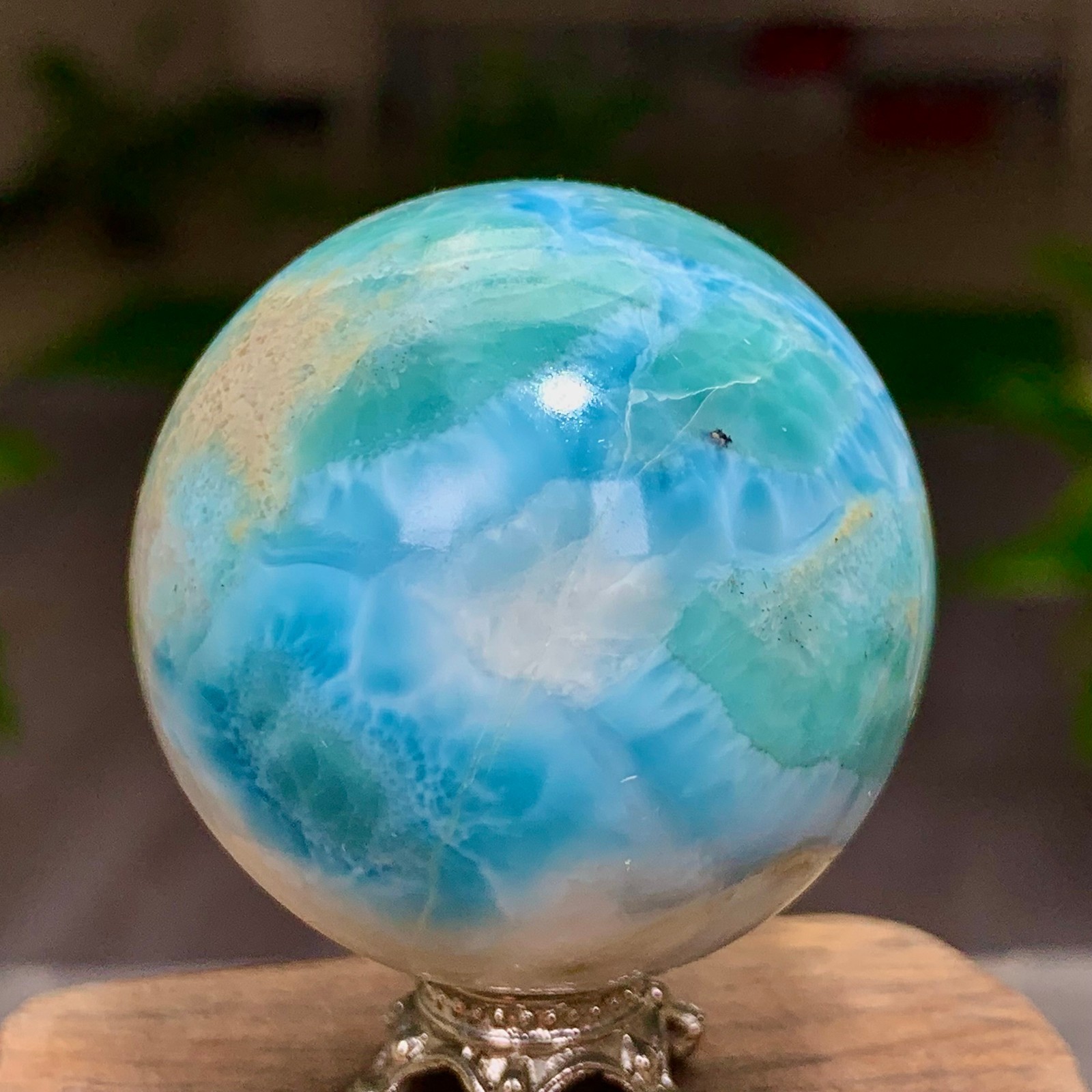 87G Natural larimar Gorgeous rough Crystal Sphere Ball Healing