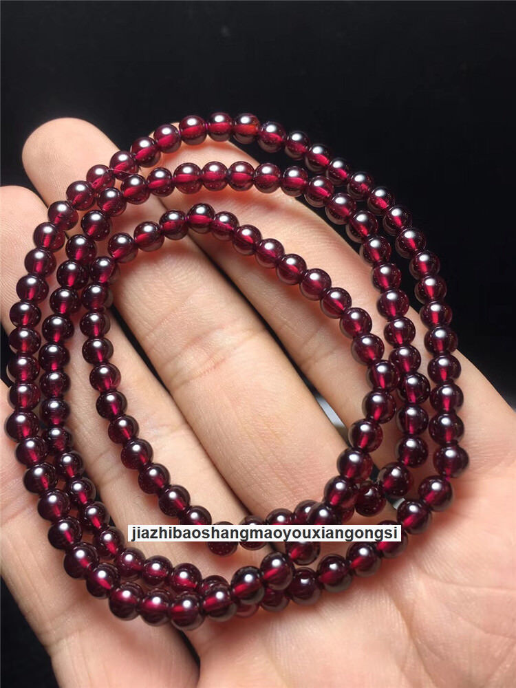 3.5mm 3 Row Natural Wine Red Garnet Quartz Crystal Round Beads Bracelet