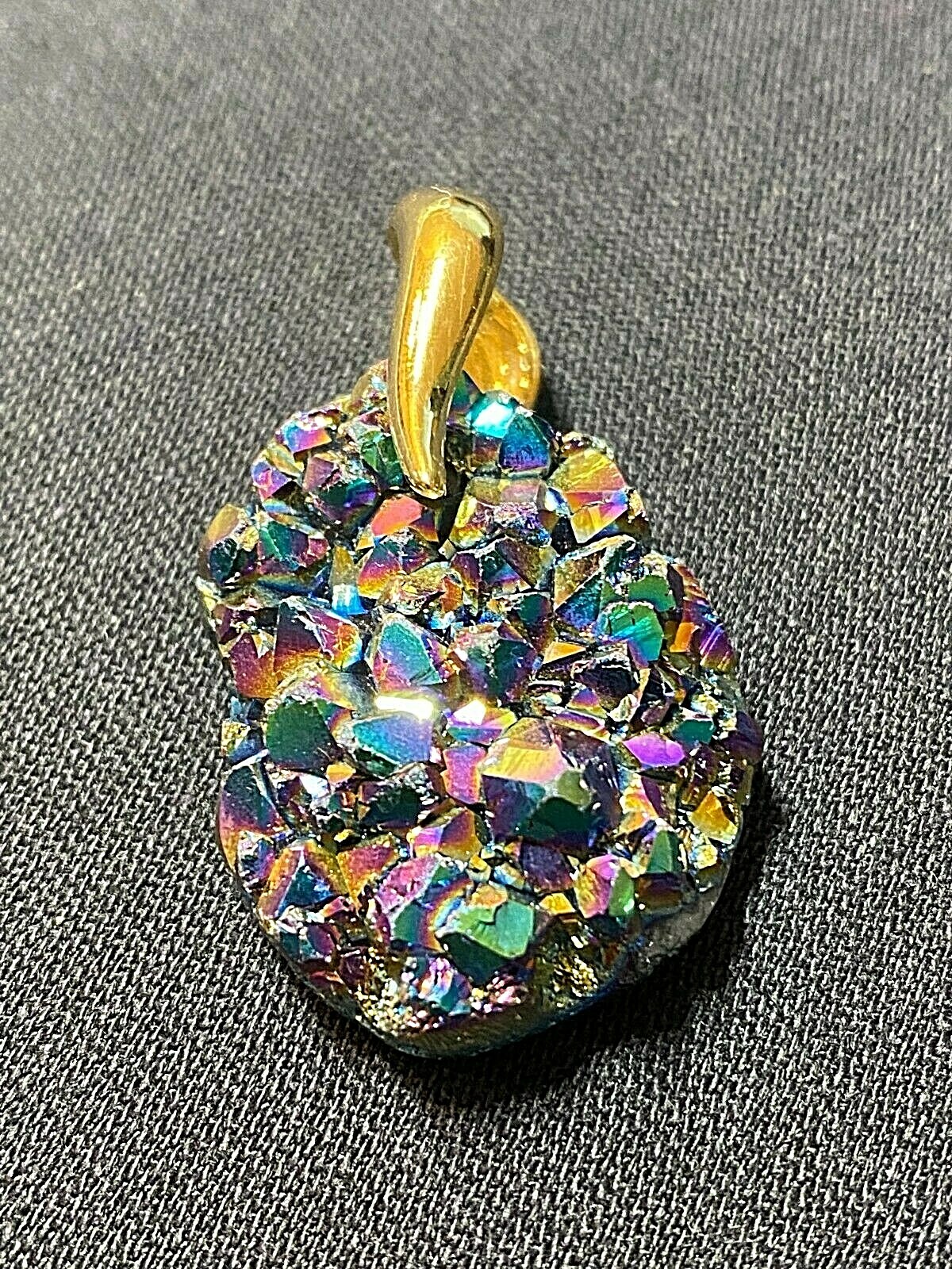 Titanium Rainbow Aura Quartz Crystal Druze Gemstone Necklace Pendant Specimen001