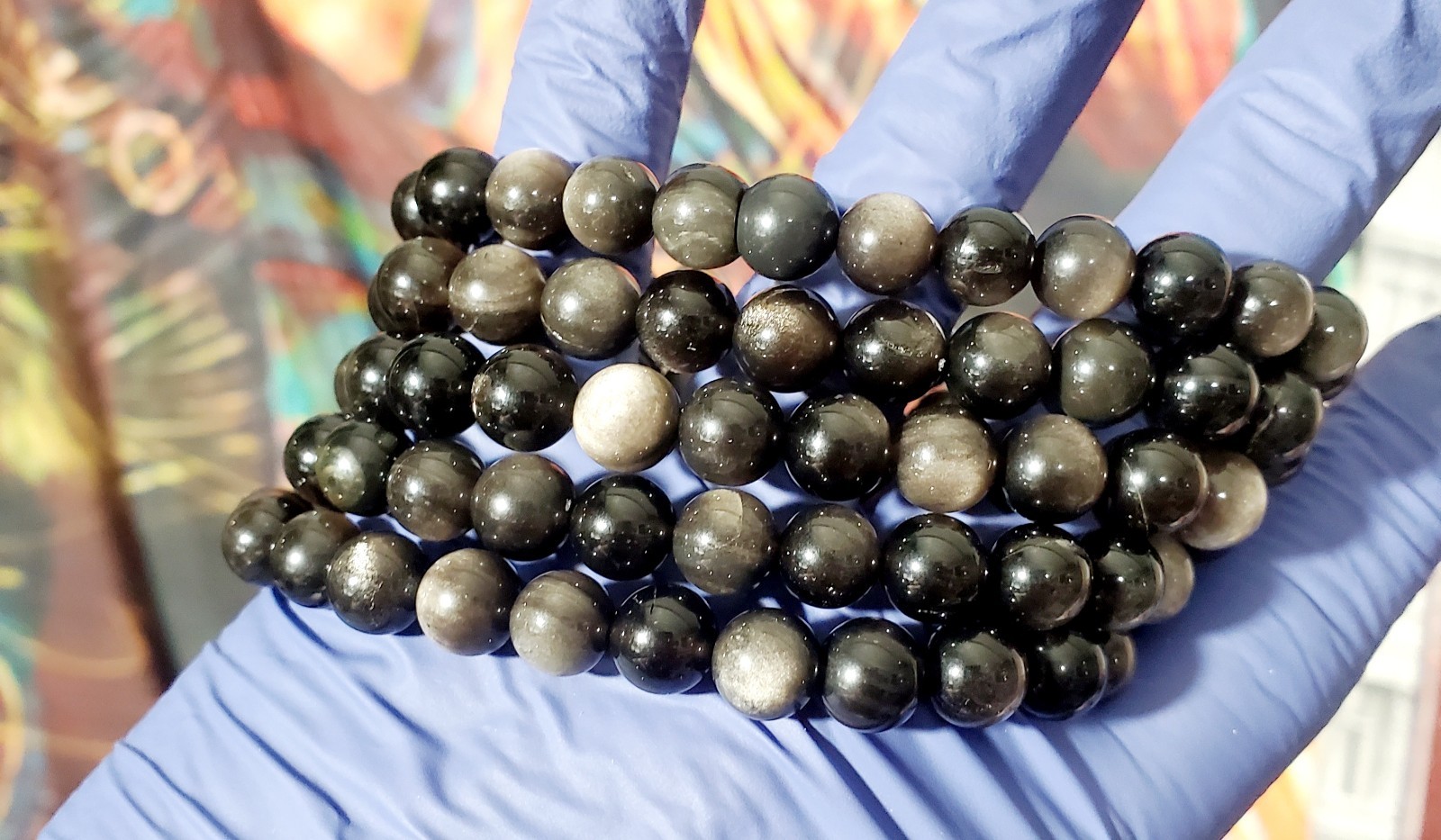 Silver Obsidian (Black Obsidian with Silver Sheen) Bracelet 8mm (Natural Crystal