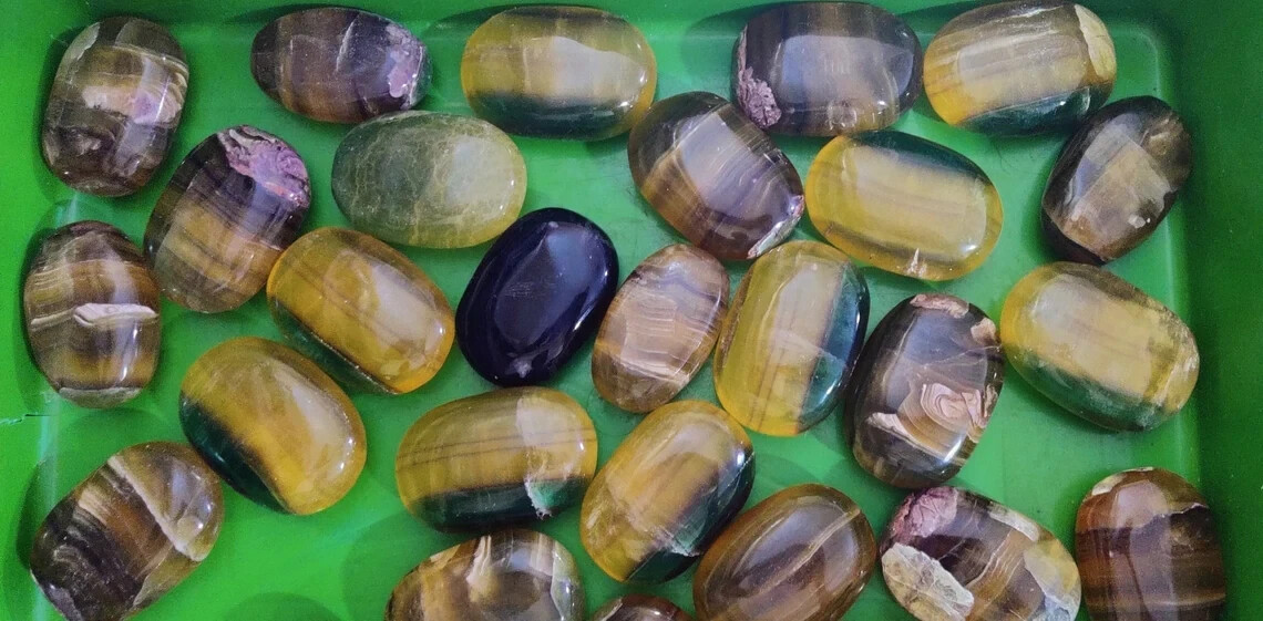 AA+ Rainbow Fluorite Palm Stone 50-60mm Natural Crystal Healing Meditation
