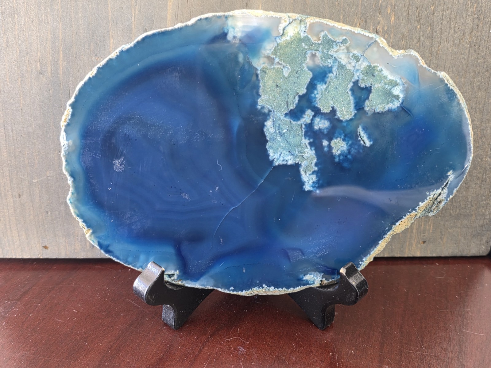 Natural Agate Slice Geode Polished Crystal Quartz Gemstone Extra Large 7 in Blue