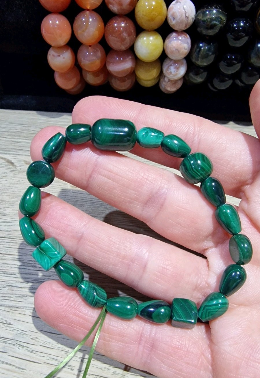 Malachite Crystal Irregular Shaped Beads Bracelet Elasticated On Sale