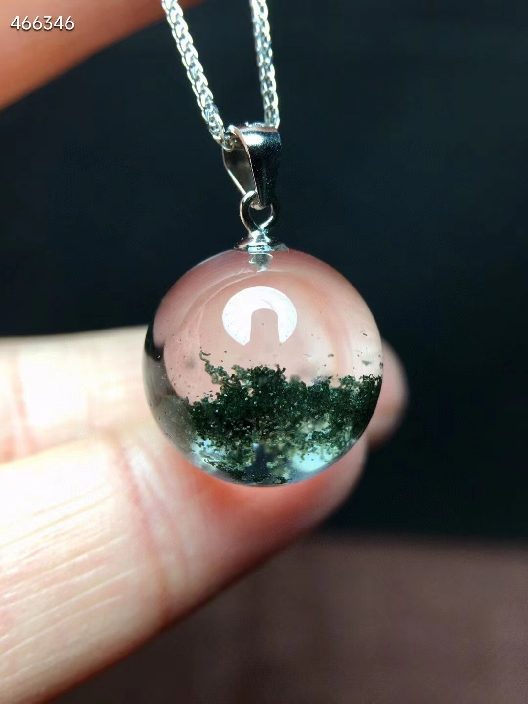 AAAAA Natural Green Phantom Quart Crystal Pendant Sphere Round Beads Necklace