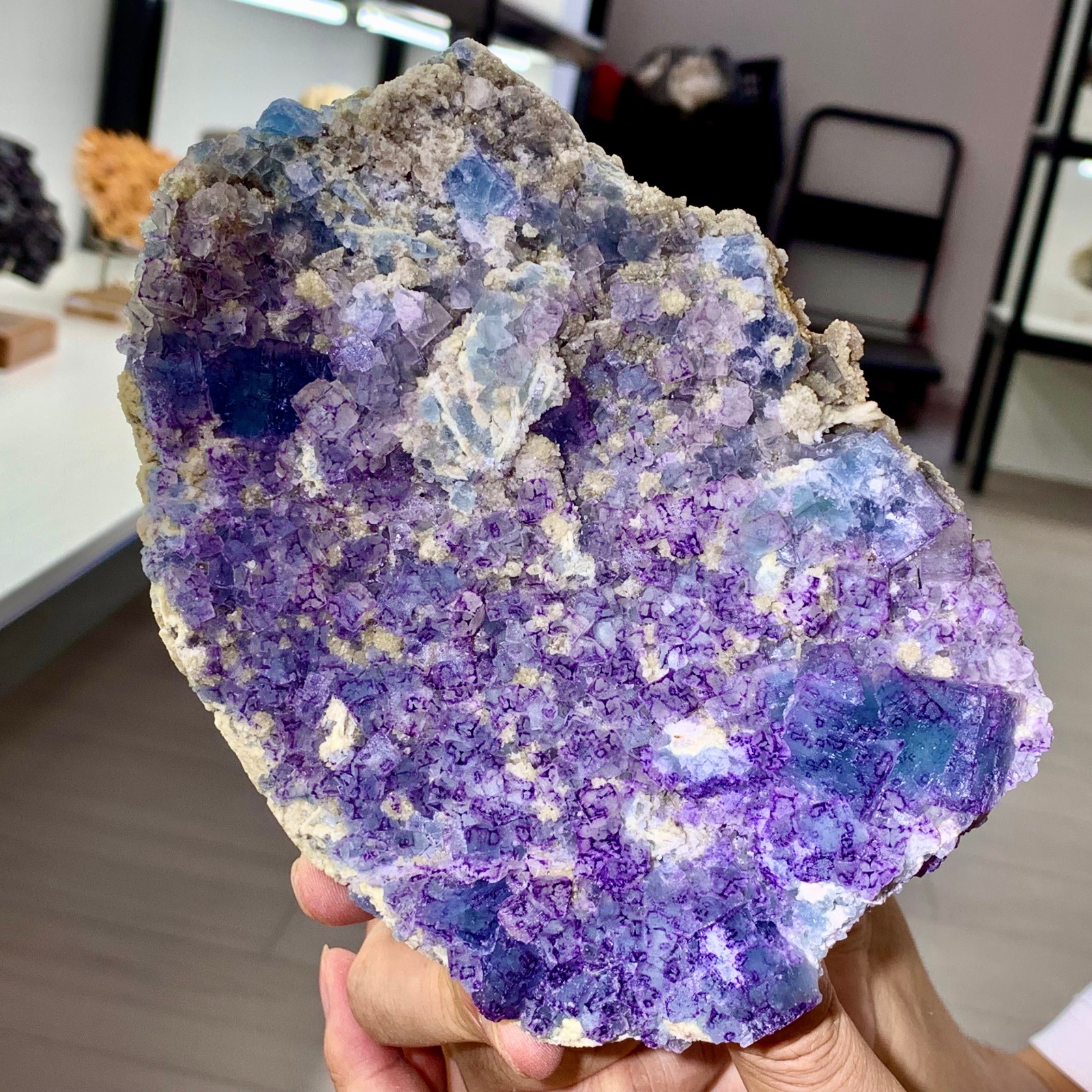 2.92LB Rare transparent purple-blue fluorite cube mineral crystal sample/China