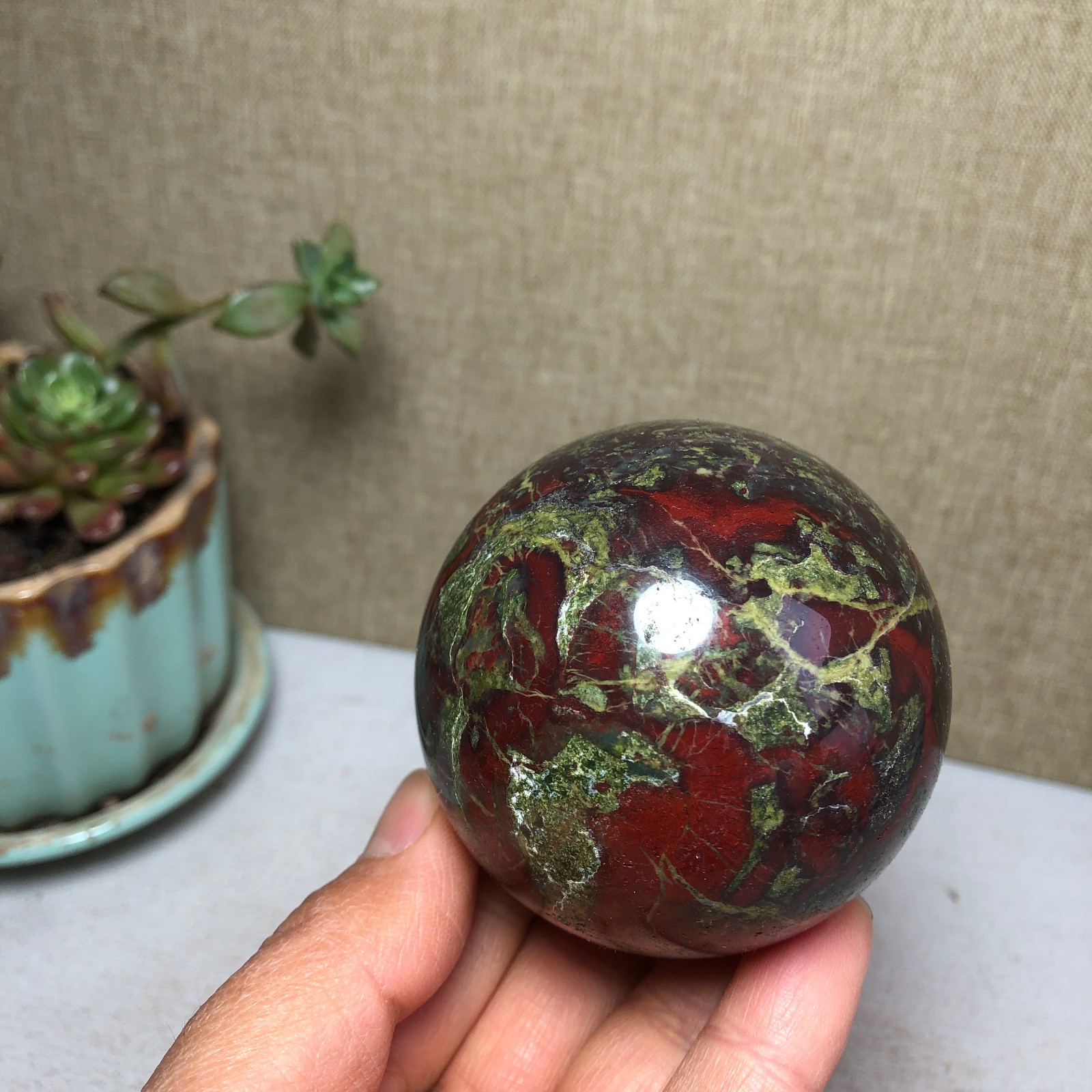 60mm Natural Dragon blood stone quartz crystal sphere ball healing 348g A4050
