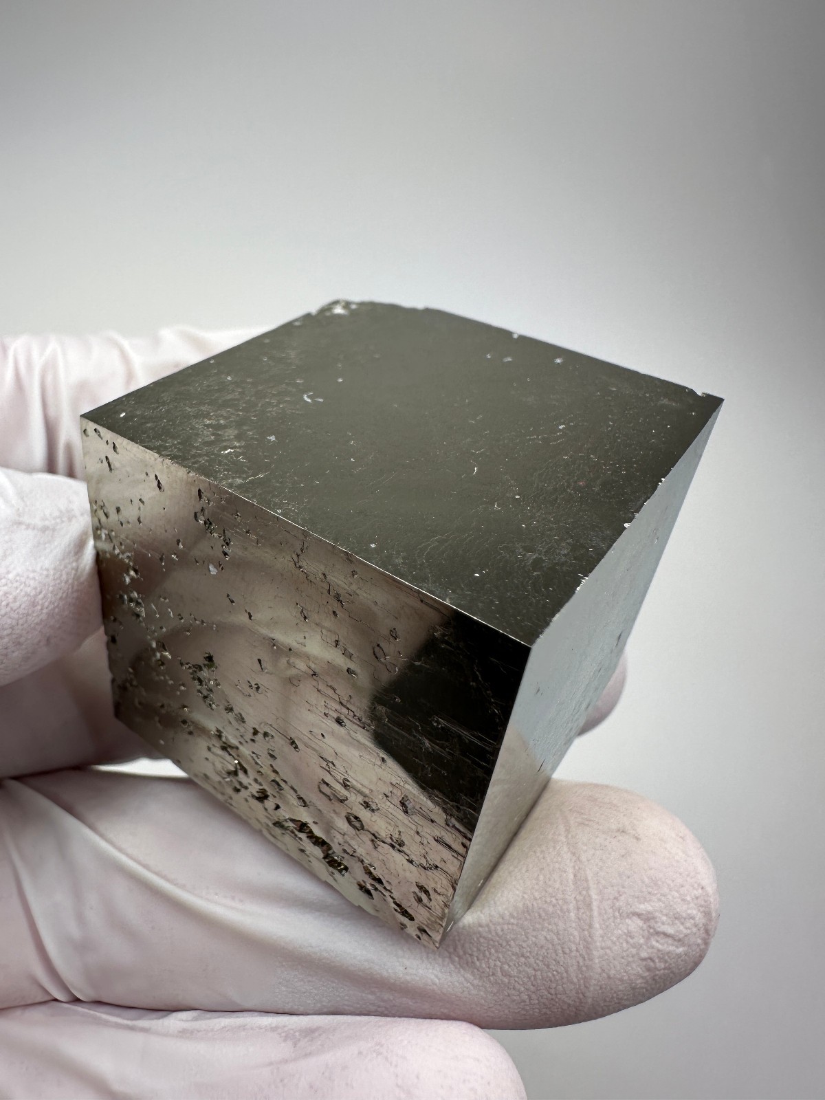 MIRROR SHINE__Beautiful Lusterous 1 1/2 ” Pyrite Cube__Navajun Mine, Spain