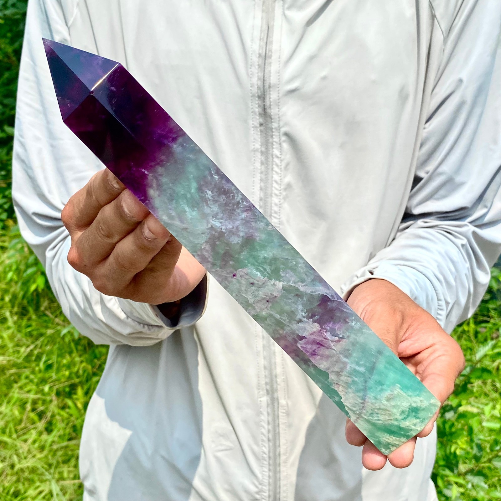 2.44LB Natural Fluorite Crystal Column Magic Wand Obelisk Point Earth Healing