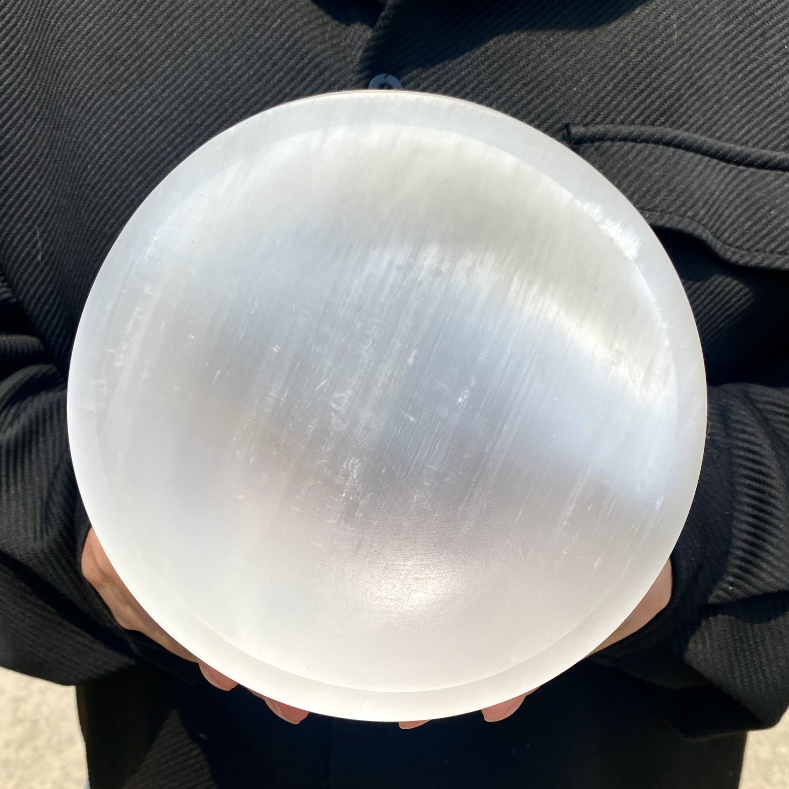 2.8LB Selenate crystal carved smooth polished circular plate for healing spiritu
