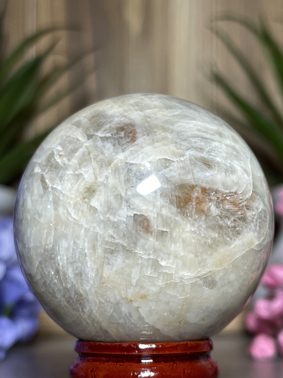 51mm MOONSTONE SUNSTONE SPHERE – Crystal Blue Feldspar Orange Mineral Witch 188g
