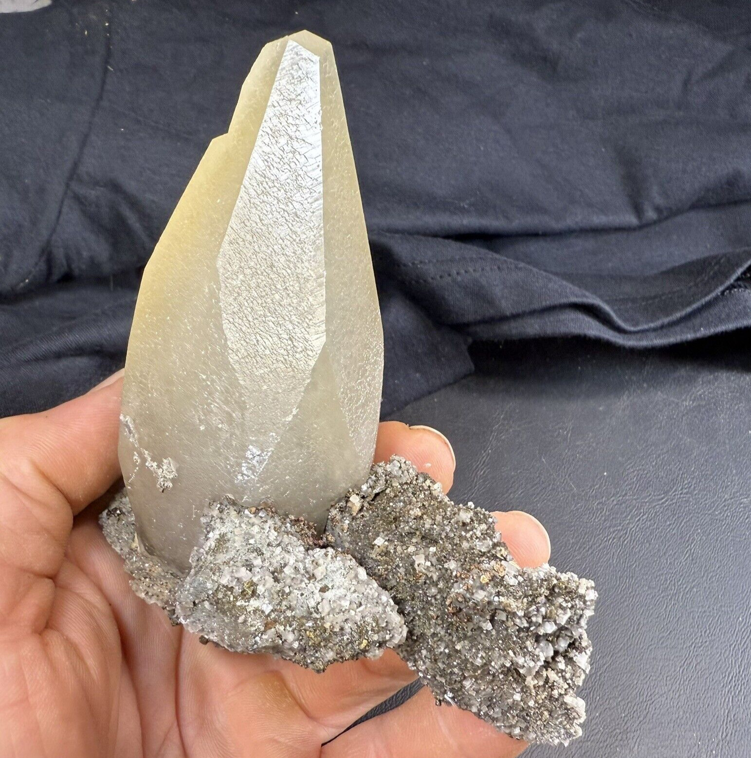Phantom Calcite Crystal on Chalcopyrite Pyrite Dolomite on Matrix / Missouri