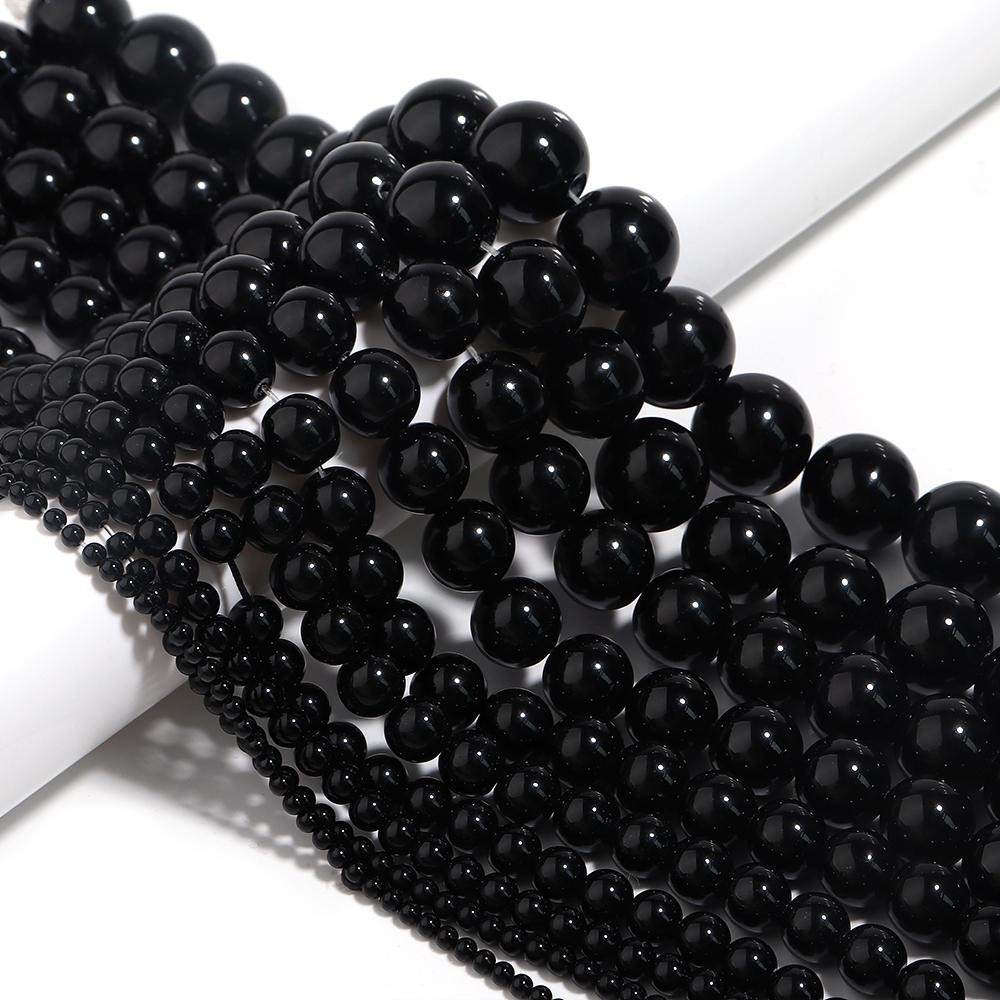 1 Strand Natural Stone Black Agate Round Loose Beads 2-20mm Pick Size for Crafts