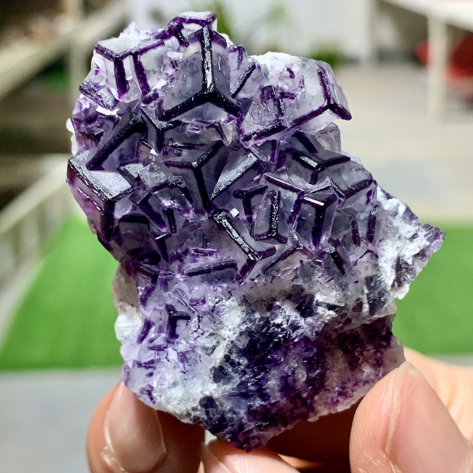57G Inner Mongolia Natural Fluorite Purple Edged Cube Crystal Mineral Specimen