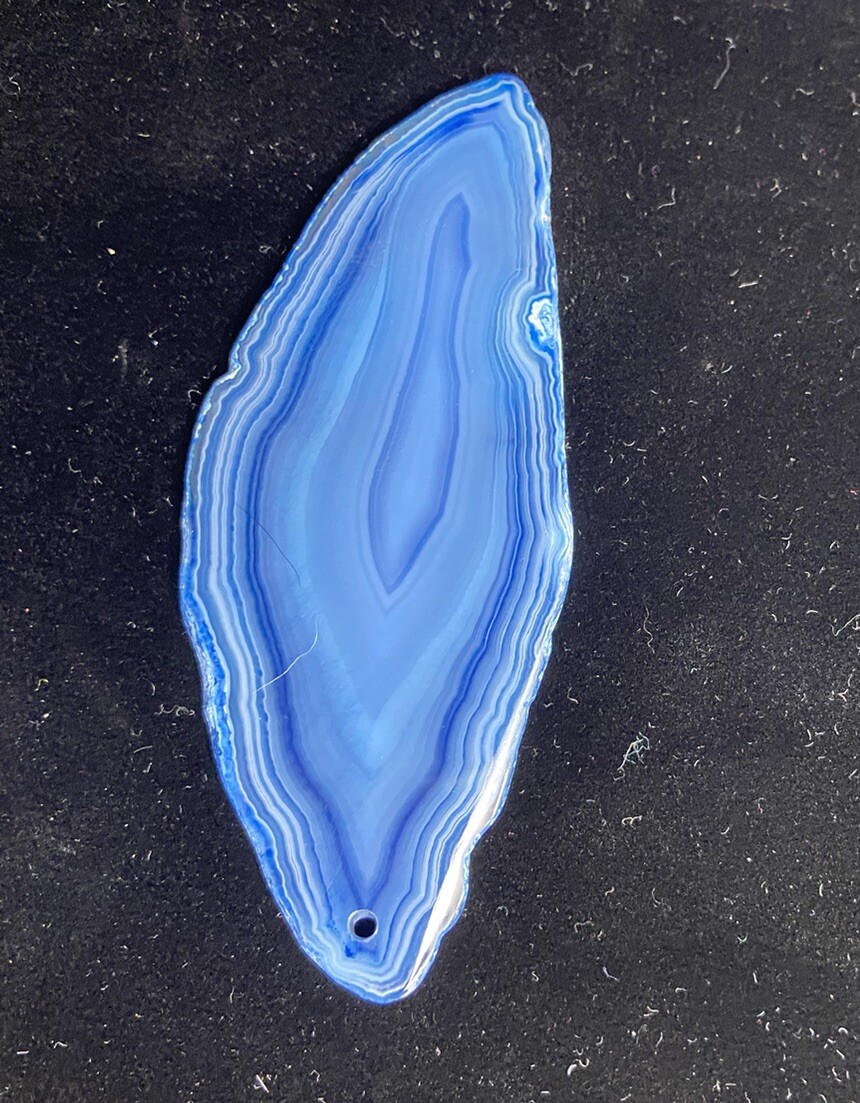 5 Blue Brazilian Agate Pendants 3″x 1″ Slices / Drilled Jewelry Making / Geode