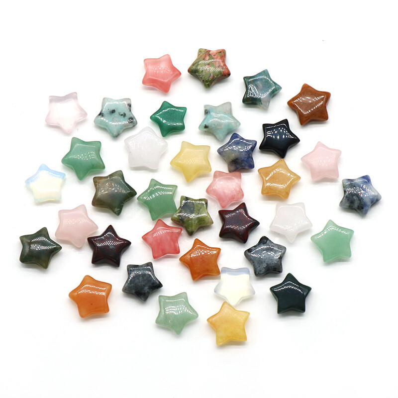 50pcs 15mm Carved Gemstone Crystal Mini Star Pocket Stone Jewelry Making Kit
