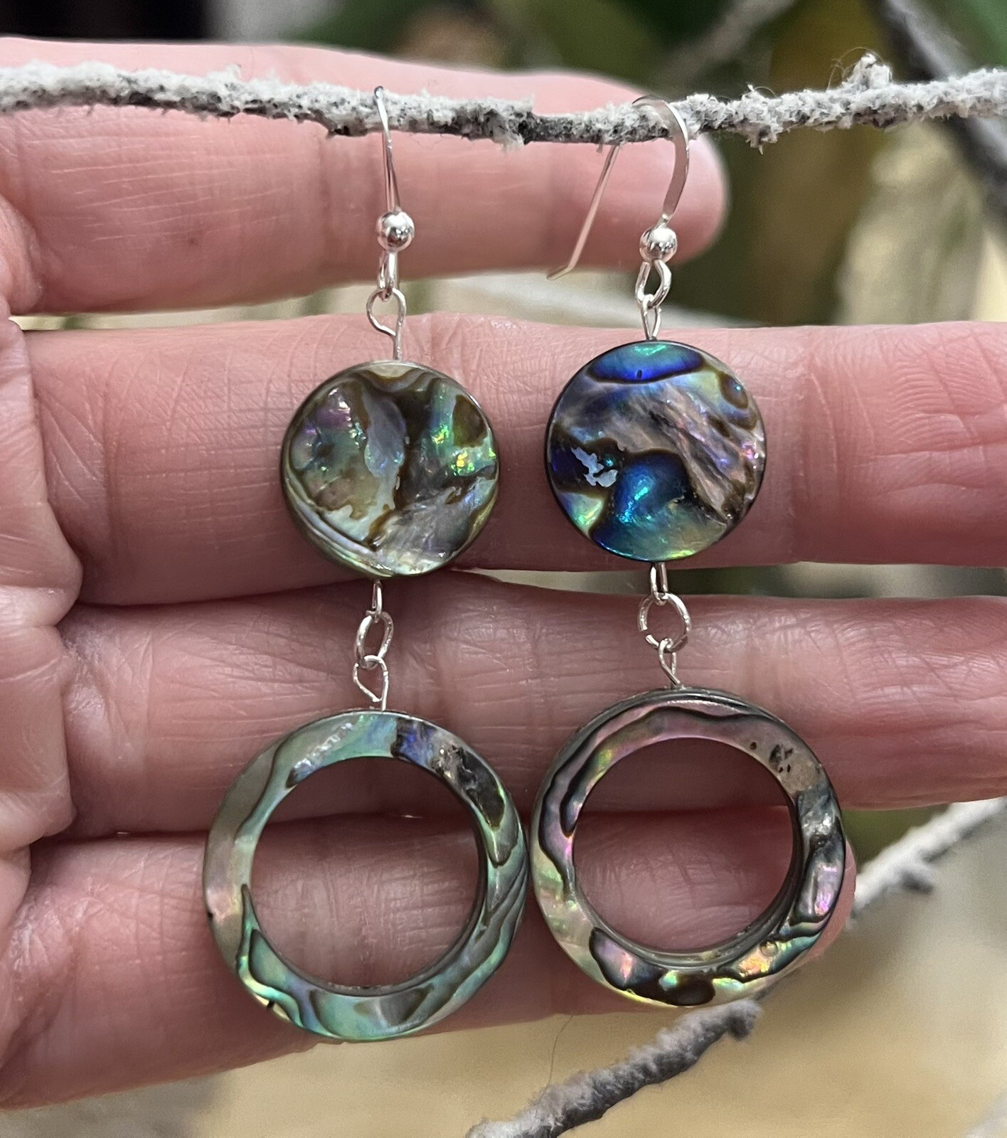 Abalone Genuine Hoop Shell .925 Sterling Silver Earrings GORGEOUS