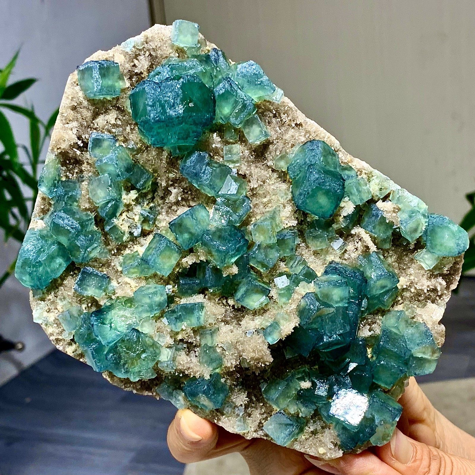 1.92LB Rare transparent green cubic fluorite mineral crystal sample/China