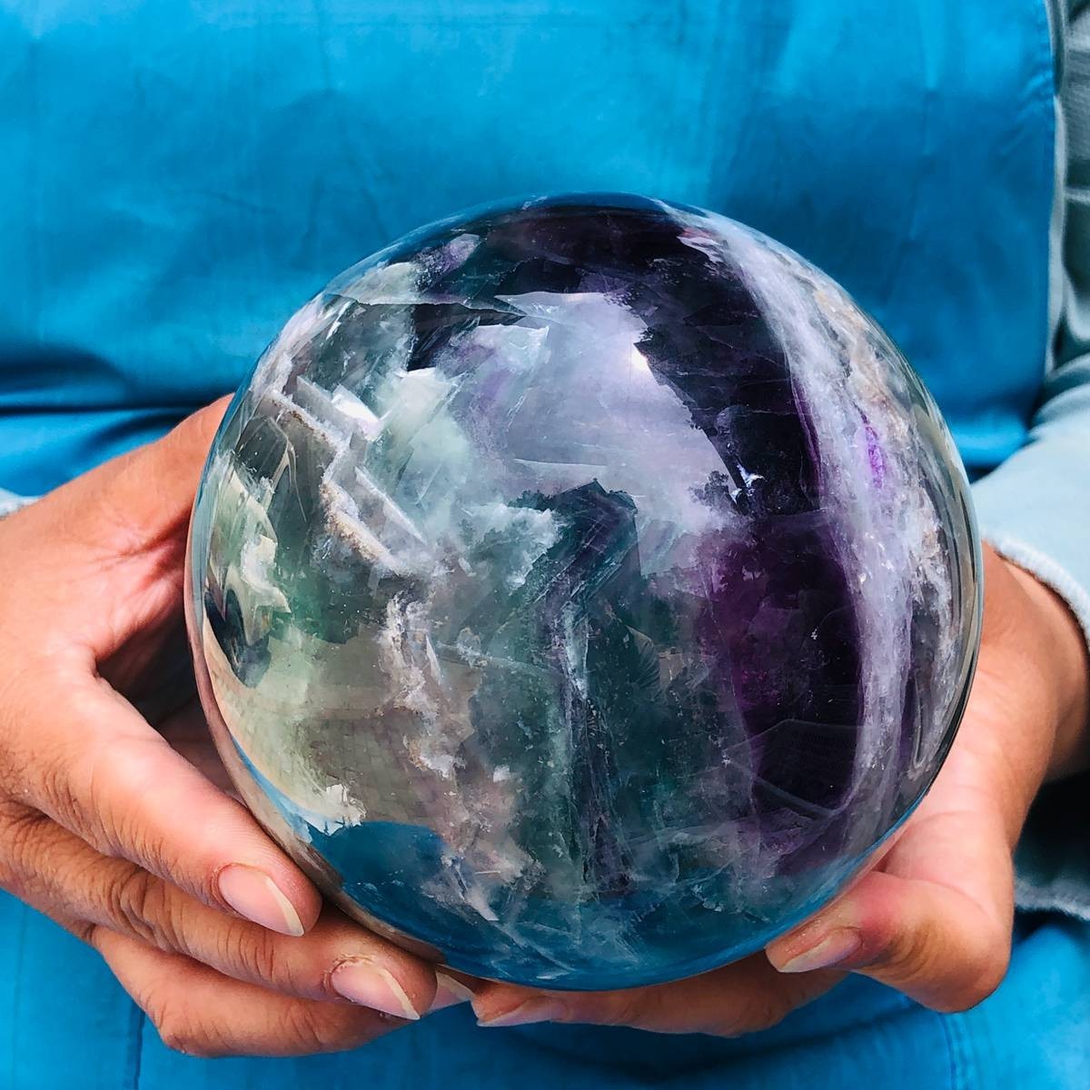 5.34LB Large Natural Fluorite Sphere Quartz Crystal Ball Energy Healing Stone
